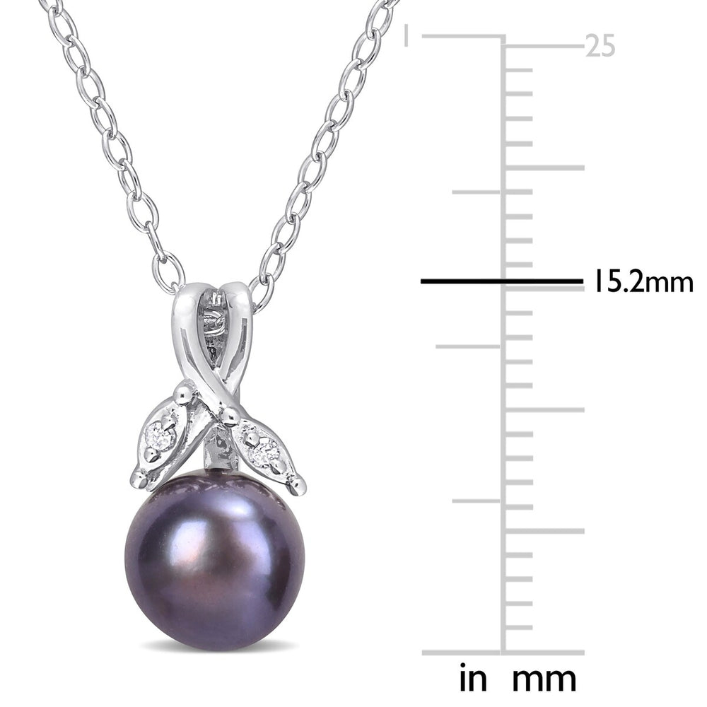 Sofia B. Black Cultured Freshwater Pearl Diamond Accent Floral Necklace Sterling Silver