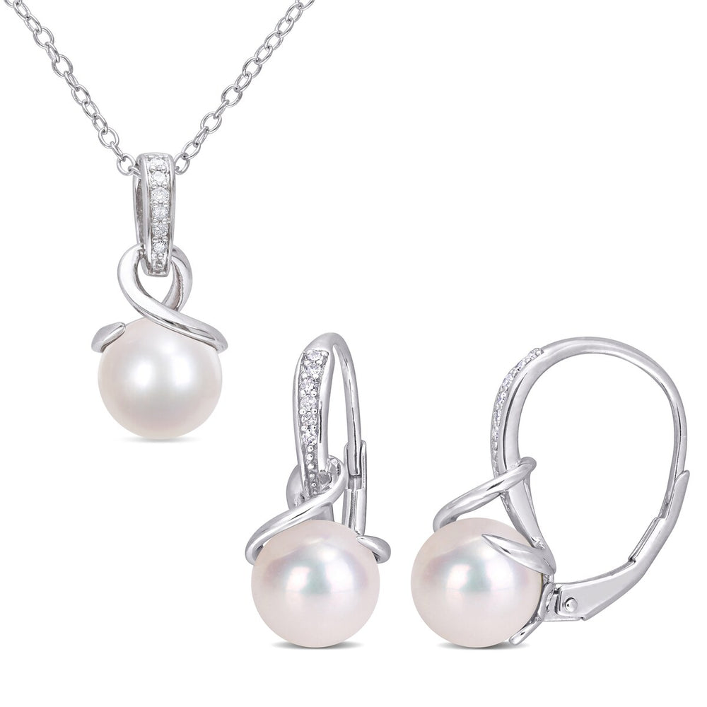 Sofia B. Cultured Freshwater Pearl 1/10ct TDW Diamond Twisted Jewelry Set Sterling Silver