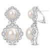 Sofia B. Cultured Freshwater Pearl 1-3/8ct TGW White Topaz Halo Drop Earrings Sterling Silver