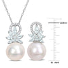 Sofia B. Cultured Freshwater Pearl 1 4/5ct TGW Aquamarine 1/6 TDW Diamond Jewelry Set Sterling Silver