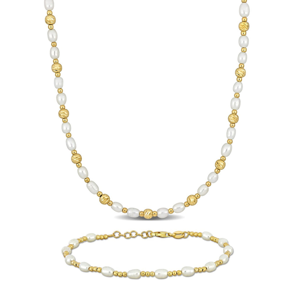 Sofia B. Cultured Freshwater Pearl Ball Bead Necklace Bracelet Set Yellow Plated Sterling Silver