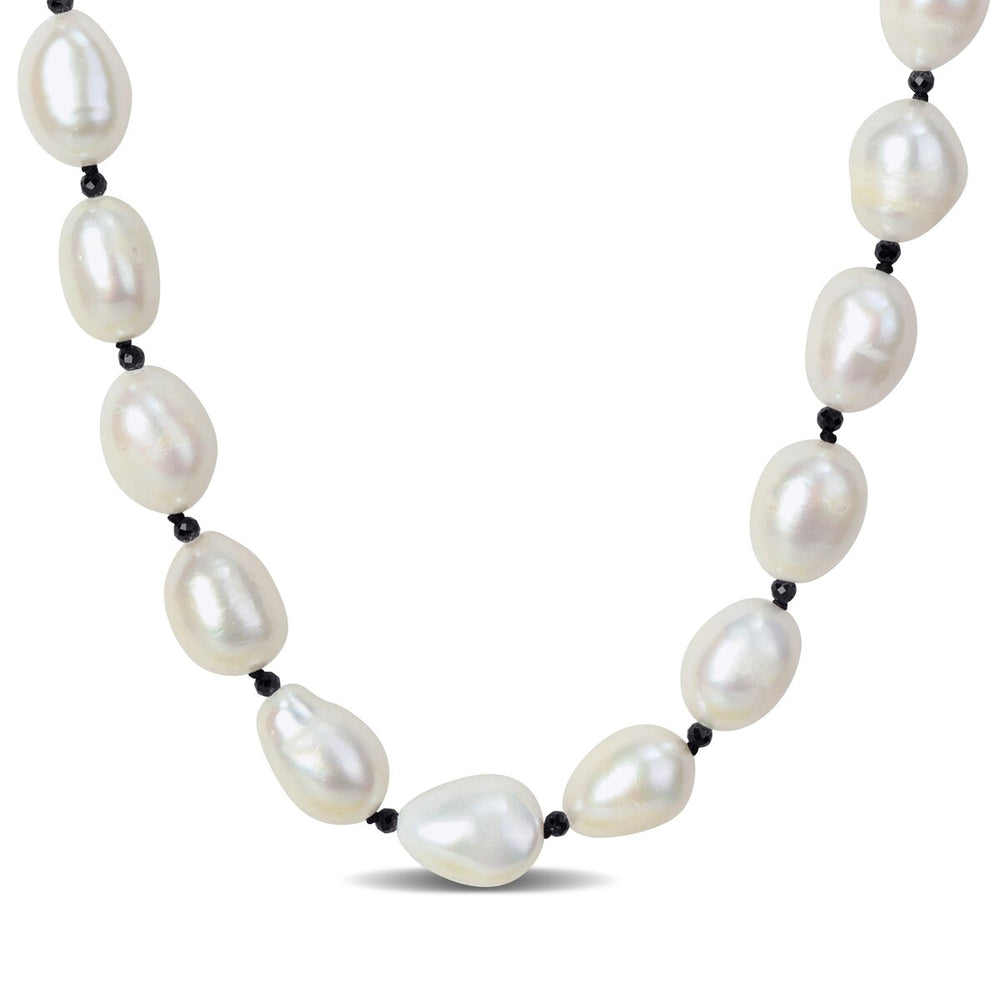 Sofia B. Cultured Freshwater Pearl Black Spinel Beaded Layering Necklace Sterling Silver Clasp