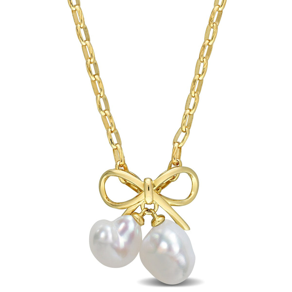 Sofia B. Cultured Freshwater Pearl Bow Necklace Yellow Silver