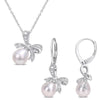 Sofia B. Cultured Freshwater Pearl Diamond Accent Bow Leverback Earrings Necklace Set Sterling Silver