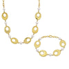 Sofia B. Cultured Freshwater Pearl Oval Disc Station Necklace Bracelet Set Yellow Silver