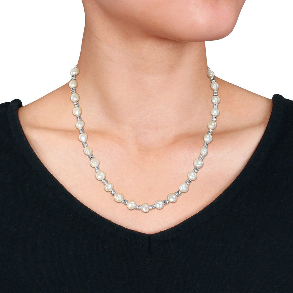 Sofia B. Cultured Freshwater Pearl Strand Necklace Double Rondelle Bracelet Set Sterling Silver