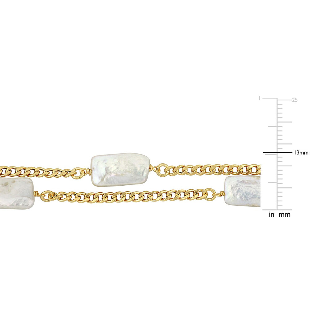 Sofia B. Cultured Freshwater Rectangular Pearl Double Row Bracelet with Curb Chain in Yellow Silver