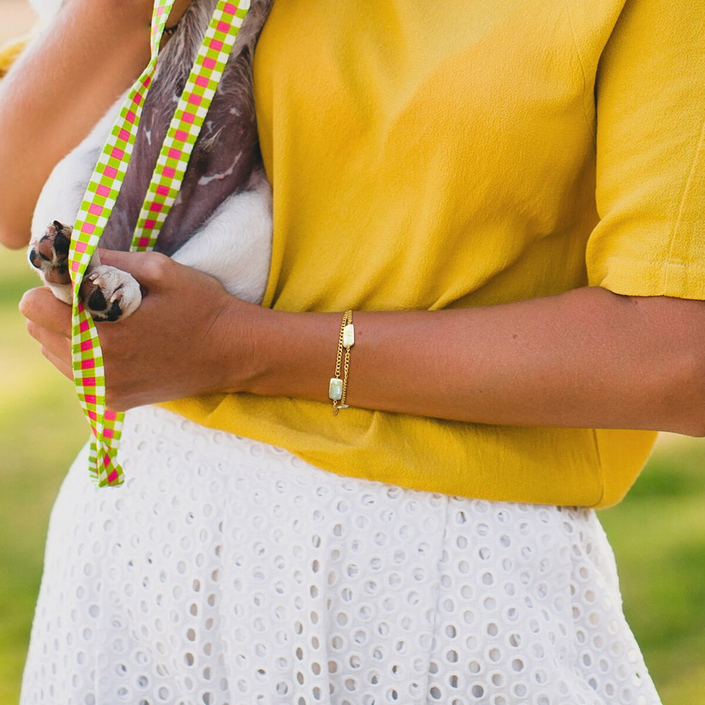 Sofia B. Cultured Freshwater Rectangular Pearl Double Row Bracelet with Curb Chain in Yellow Silver