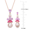 Sofia B. Pink Cultured Freshwater Pearl 4 4/5ct TGW Rose de France Pink & White Topaz Jewelry Set Rose Silver