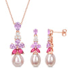 Sofia B. Pink Cultured Freshwater Pearl 4 4/5ct TGW Rose de France Pink & White Topaz Jewelry Set Rose Silver