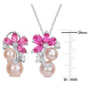 Sofia B. Pink Cultured Freshwater Pearl 7 3/8ct TGW Created Pink & White Sapphire Jewelry Set Sterling Silver