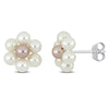 Sofia B. White Pink Cultured Freshwater Pearl Flower Design Stud Earrings Sterling Silver