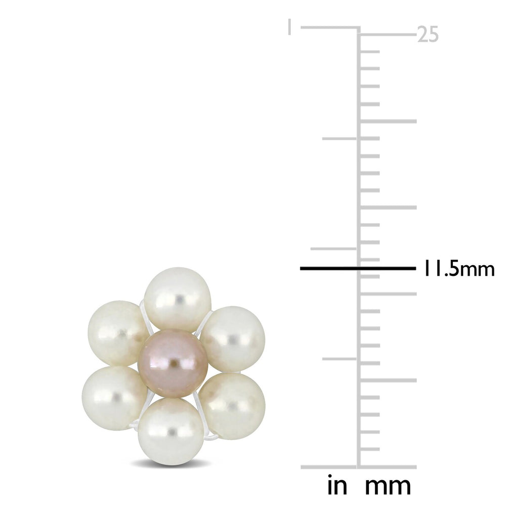 Sofia B. White Pink Cultured Freshwater Pearl Flower Design Stud Earrings Sterling Silver