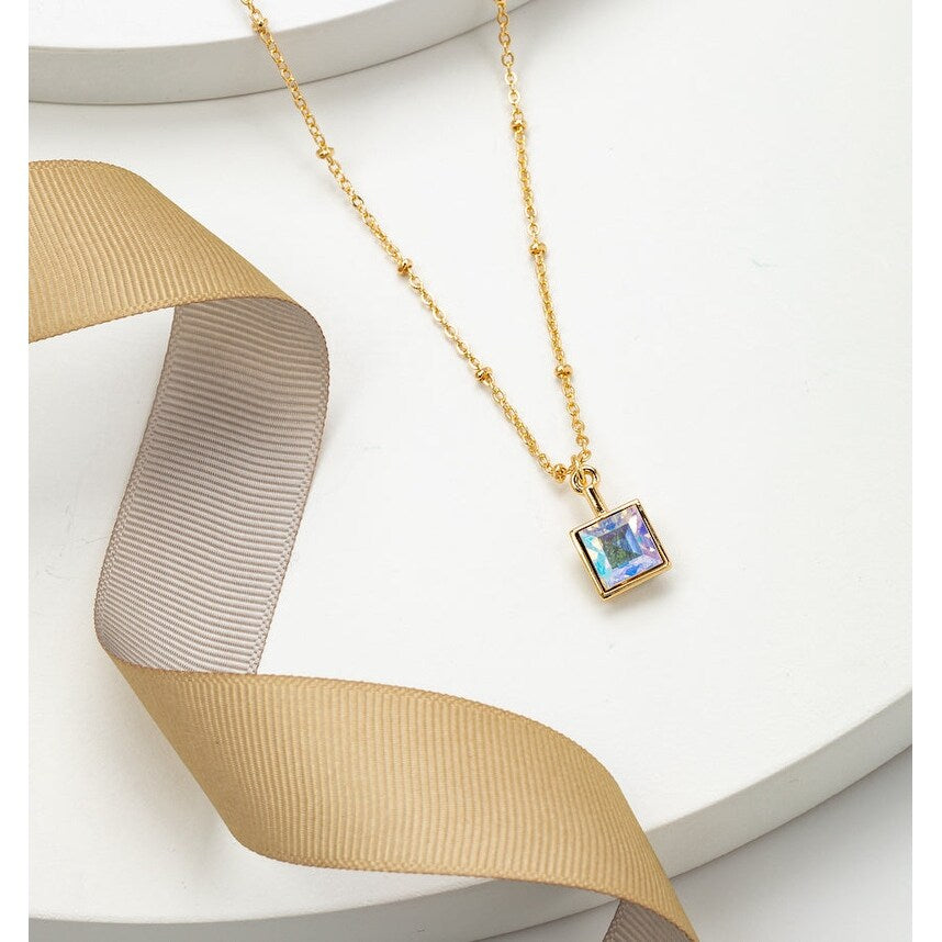 Square Crystal Dainty Pendant Necklace