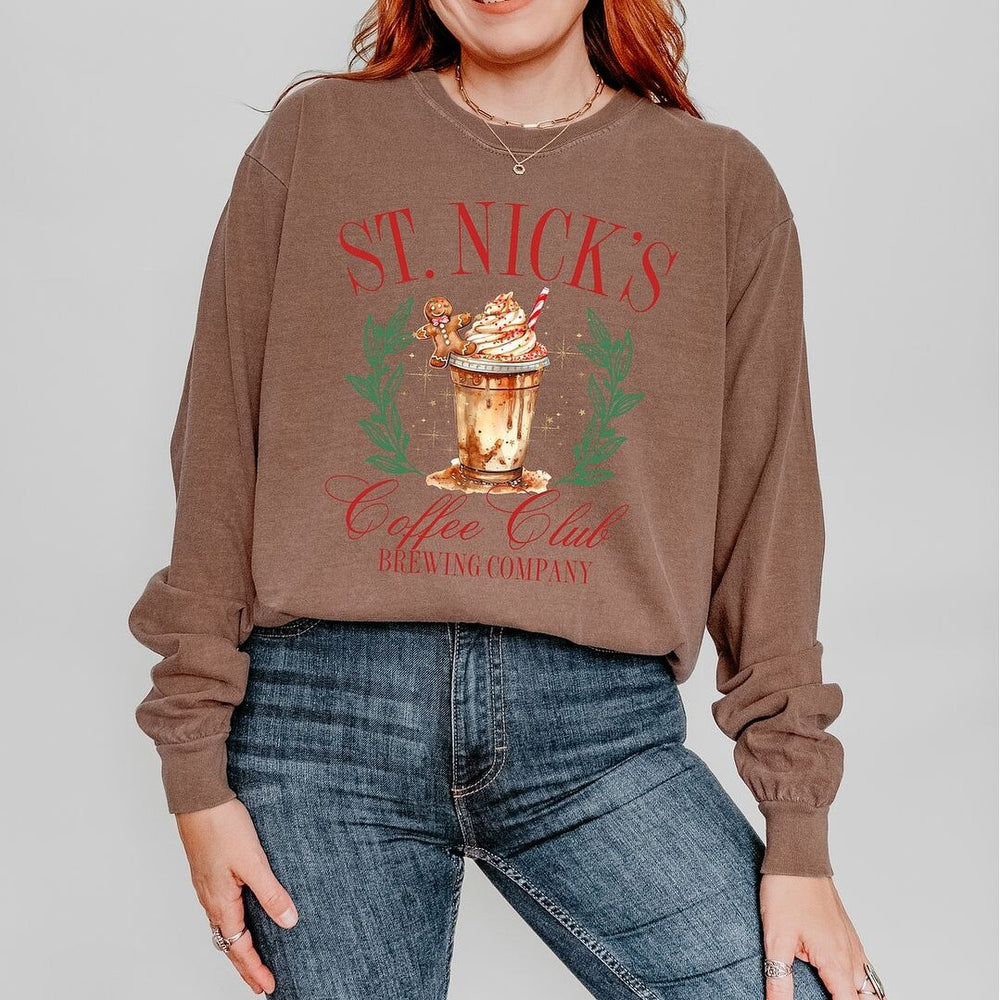 St Nicks Coffee Club Garment Dyed Long Sleeve