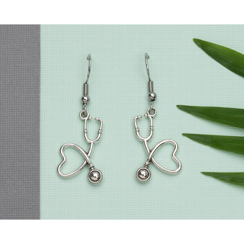 Stainless Steel Heart Stethoscope Drop Earrings