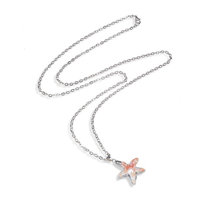 Starfish Pendant Necklace with Swarovski Crystal - White