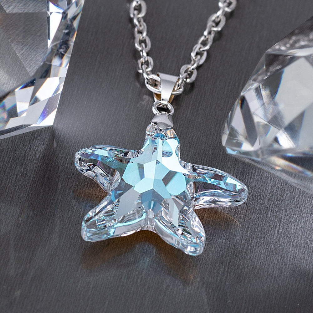 Starfish Pendant Necklace with Swarovski Crystal - White