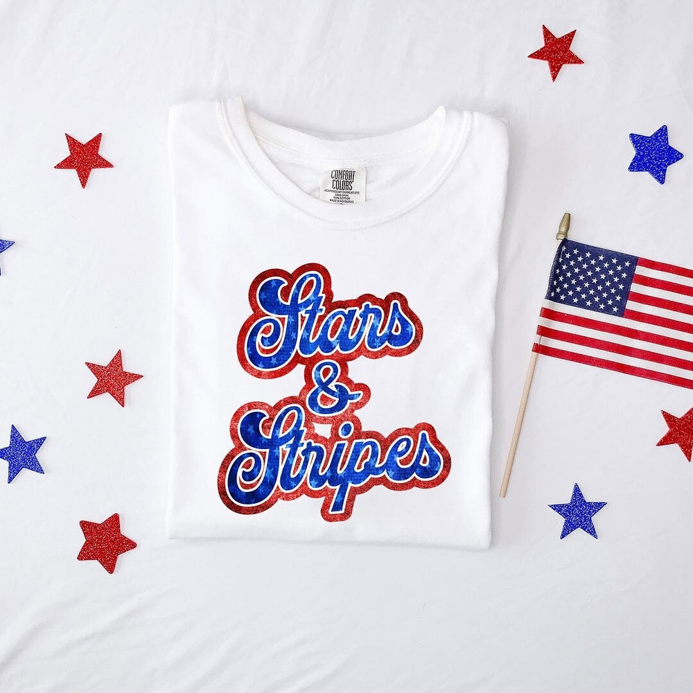 Stars And Stripes Cursive Garment Dyed Tee