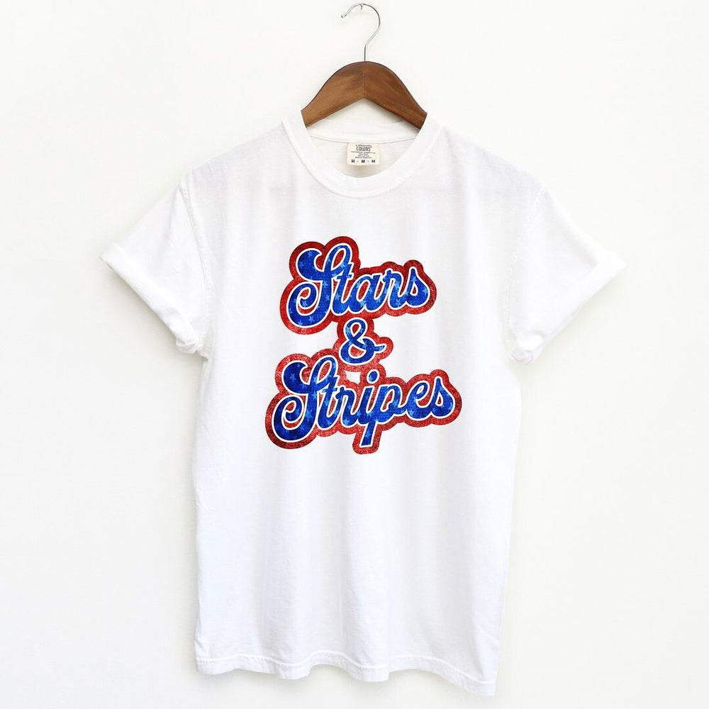 Stars And Stripes Cursive Garment Dyed Tee