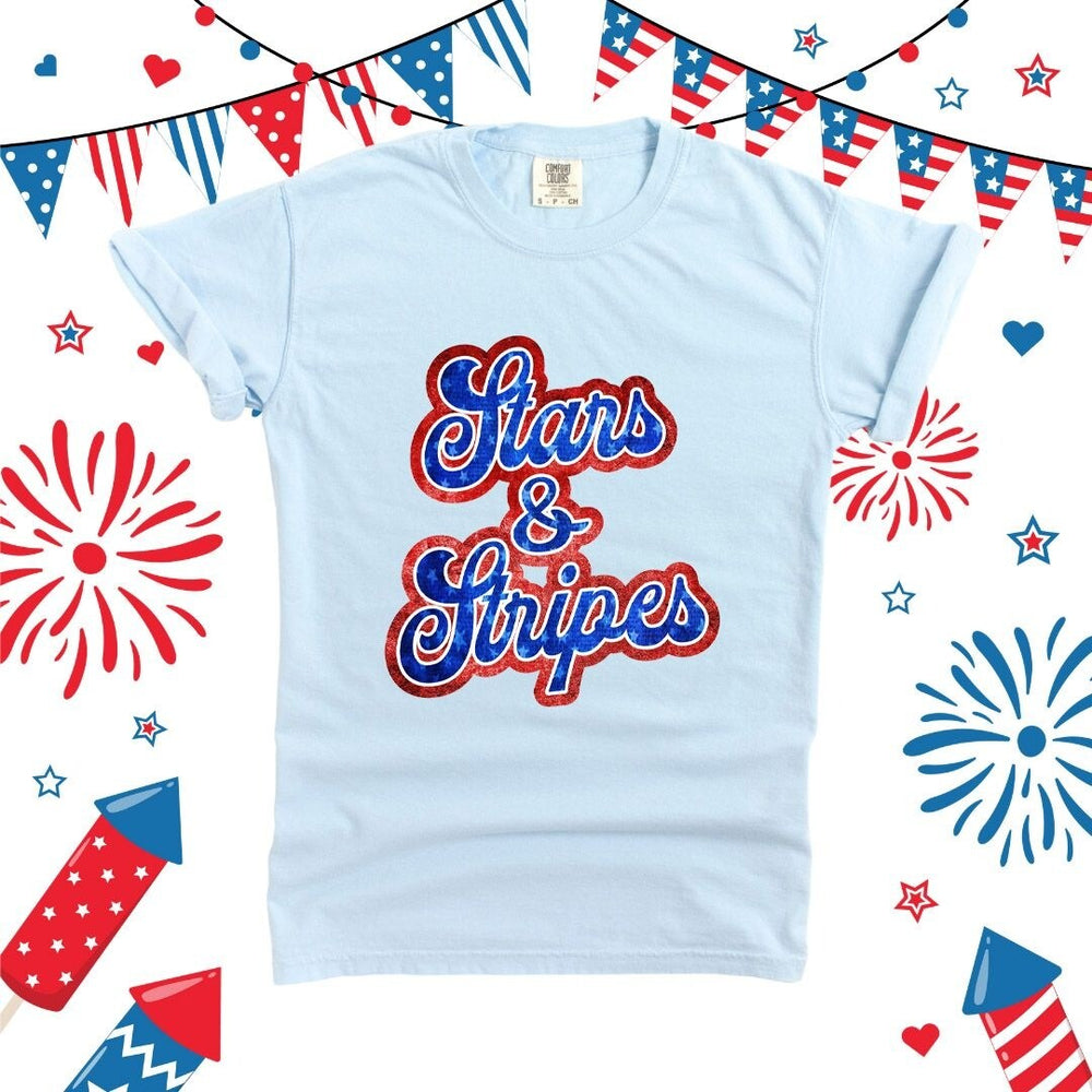 Stars And Stripes Cursive Garment Dyed Tee