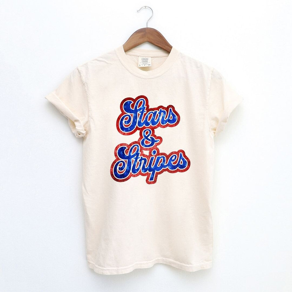 Stars And Stripes Cursive Garment Dyed Tee