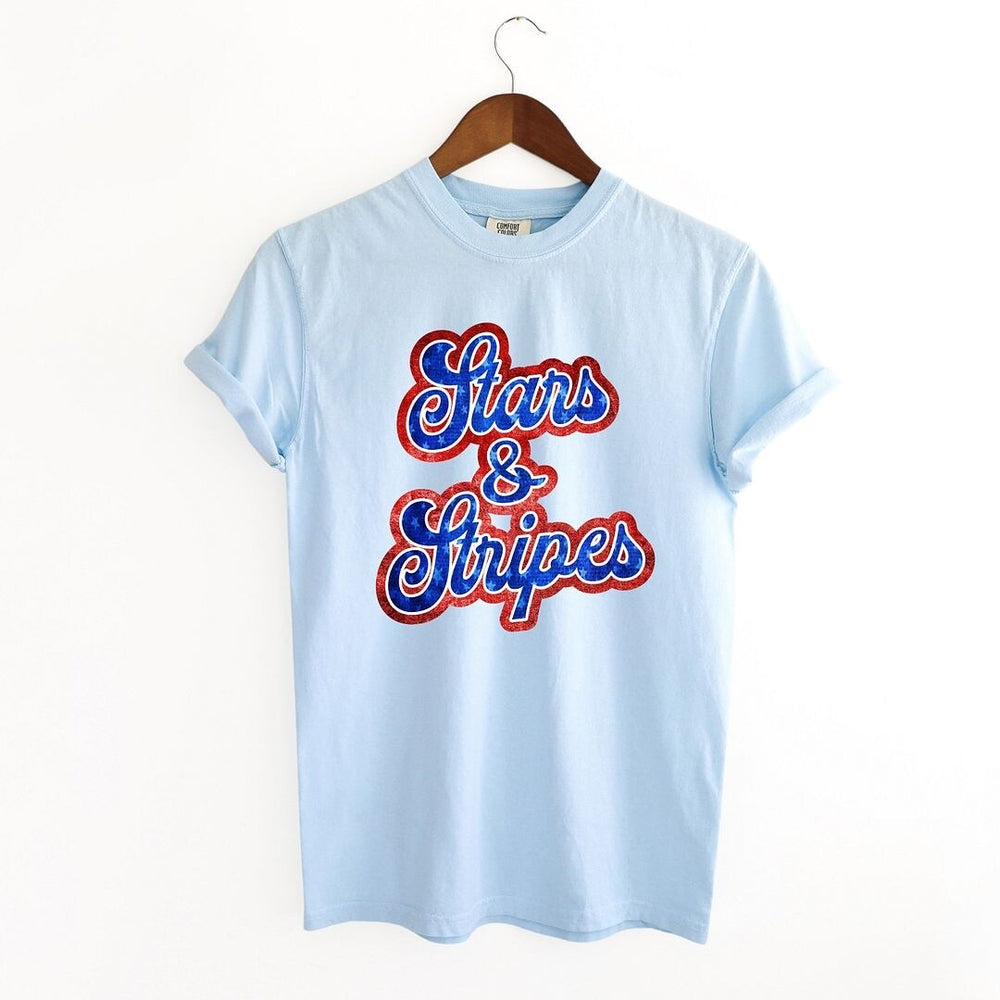 Stars And Stripes Cursive Garment Dyed Tee