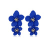 Statement Double Flower Blue Drop Earrings