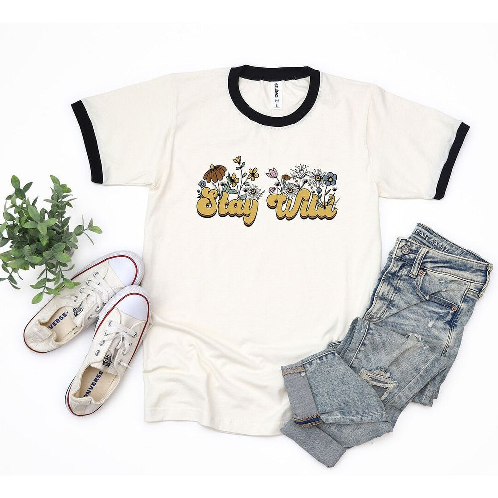 Stay Wild Colorful Flowers Ringer Tee