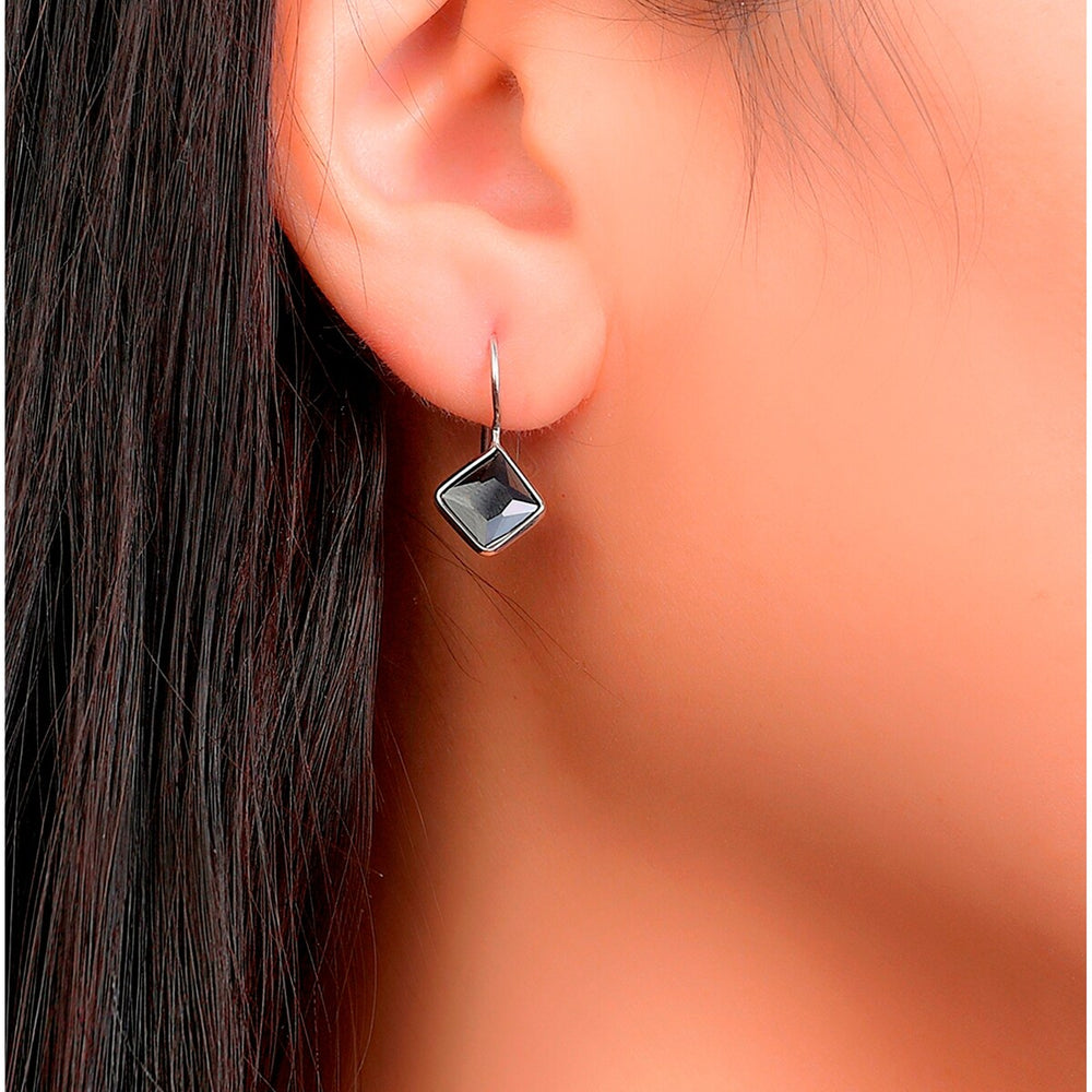 Stelring Silver Black CZ Diamond Shaped Top with Wire Earring