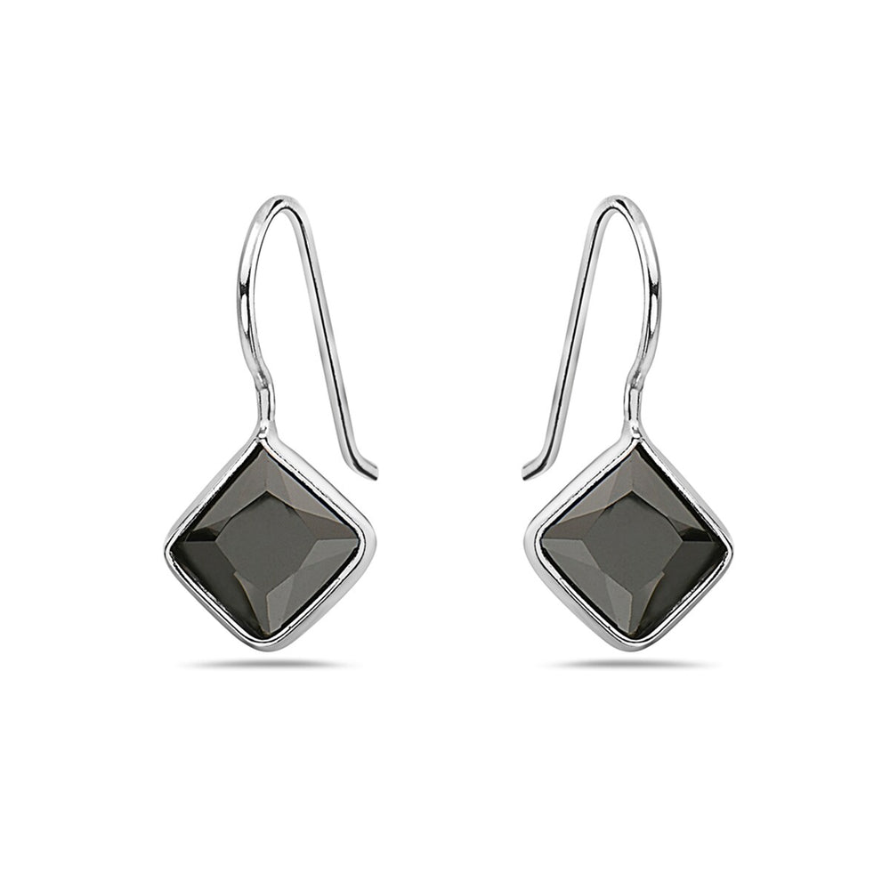 Stelring Silver Black CZ Diamond Shaped Top with Wire Earring