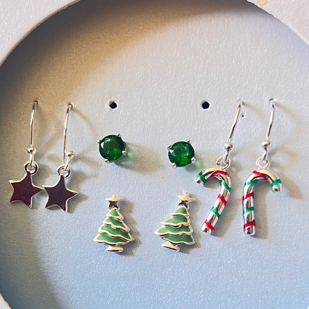 Sterling Silver Holiday Earrings 4-Pair Set