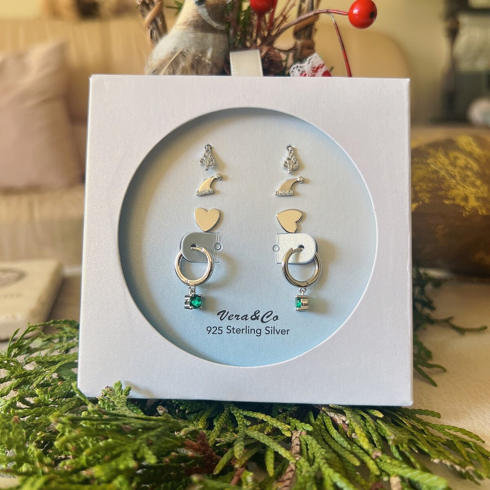 Sterling Silver Holiday Earrings 4-Pair Set