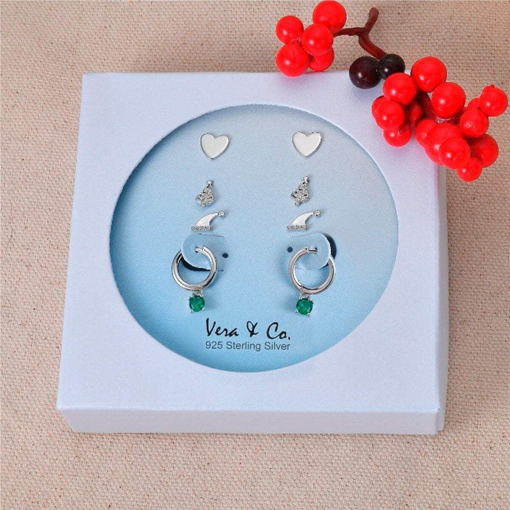 Sterling Silver Holiday Earrings 4-Pair Set