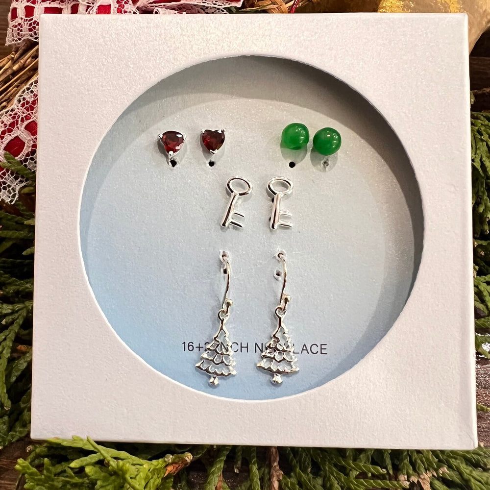 Sterling Silver Holiday Earrings 4-Pair Set