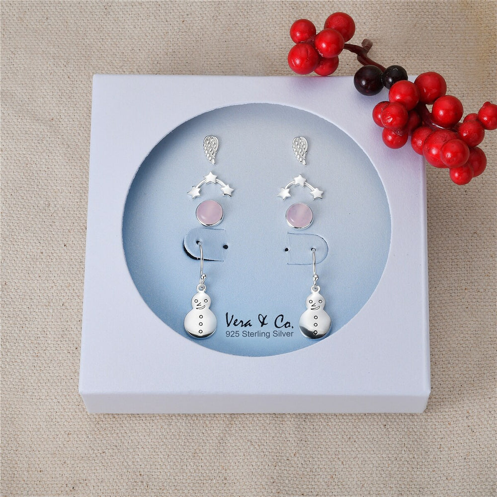 Sterling Silver Holiday Earrings 4-Pair Set