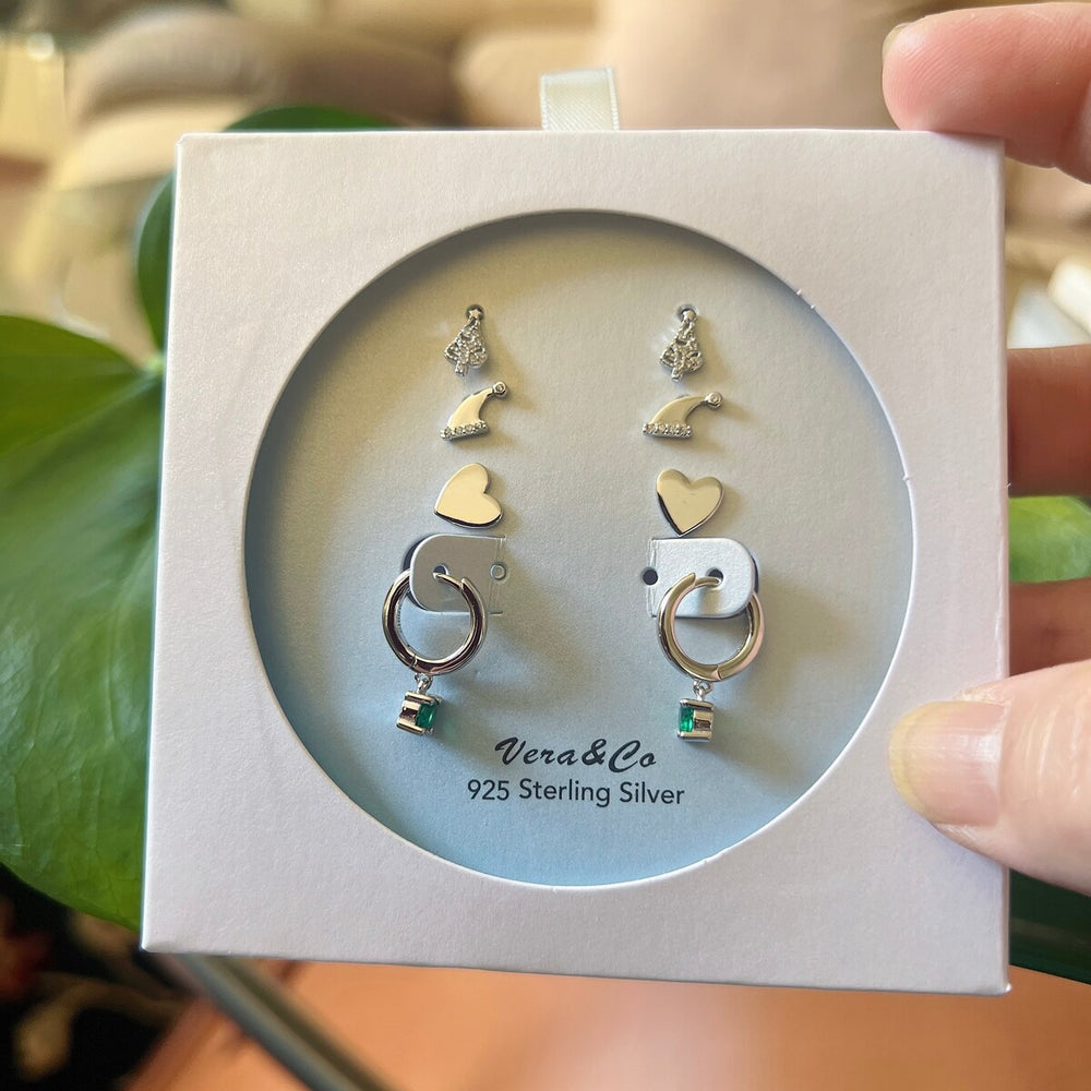 Sterling Silver Holiday Earrings 4-Pair Set