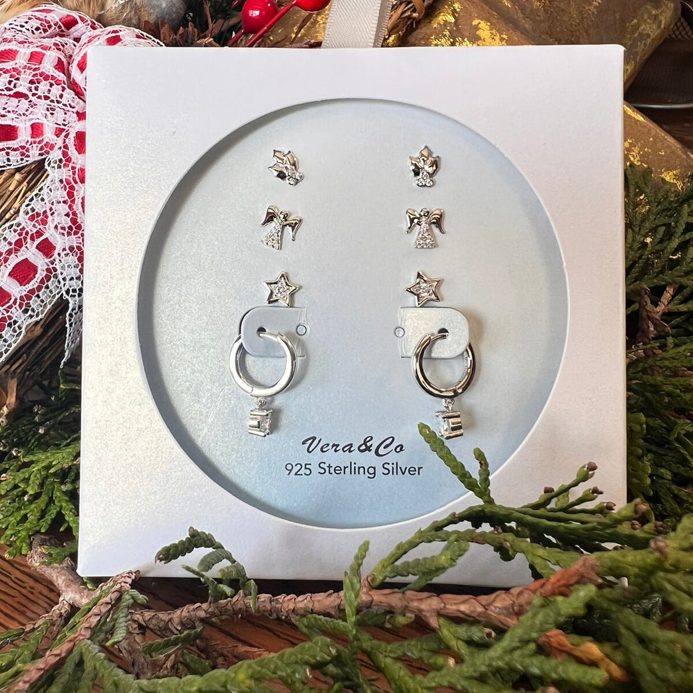 Sterling Silver Holiday Earrings 4-Pair Set