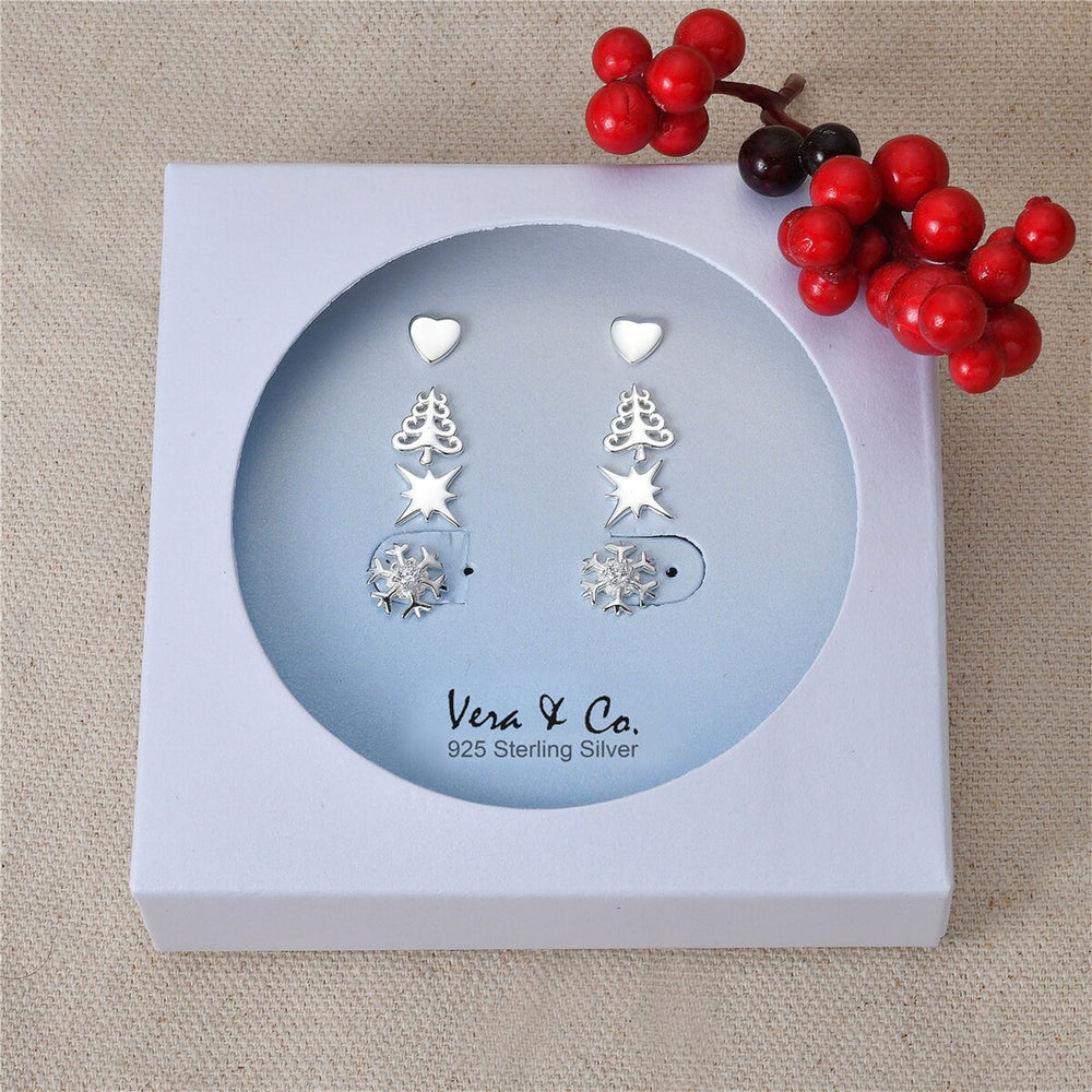 Sterling Silver Holiday Earrings 4-Pair Set