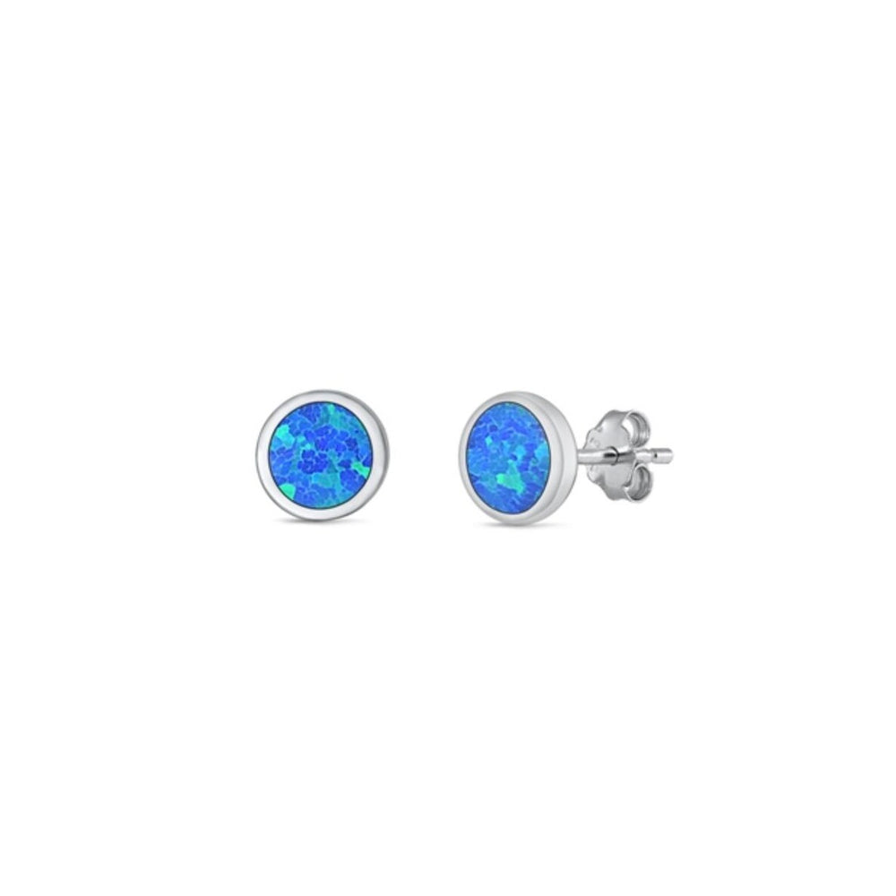 Sterling SIlver Round Stud Earrings with Blue Lab-Created Opal 5mm