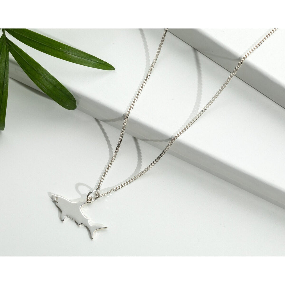 Sterling SIlver Shark Pendant Necklace - White