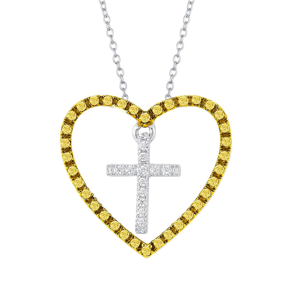 Sterling Silver 0.25CTTW Yellow Diamond & White Diamond Heart Pendant