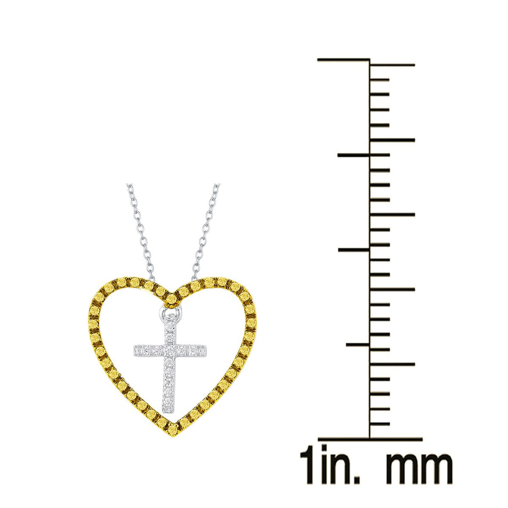 Sterling Silver 0.25CTTW Yellow Diamond & White Diamond Heart Pendant