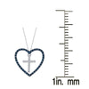 Sterling Silver 0.25Ct Blue & White Diamond Heart Shape Cross Pendant