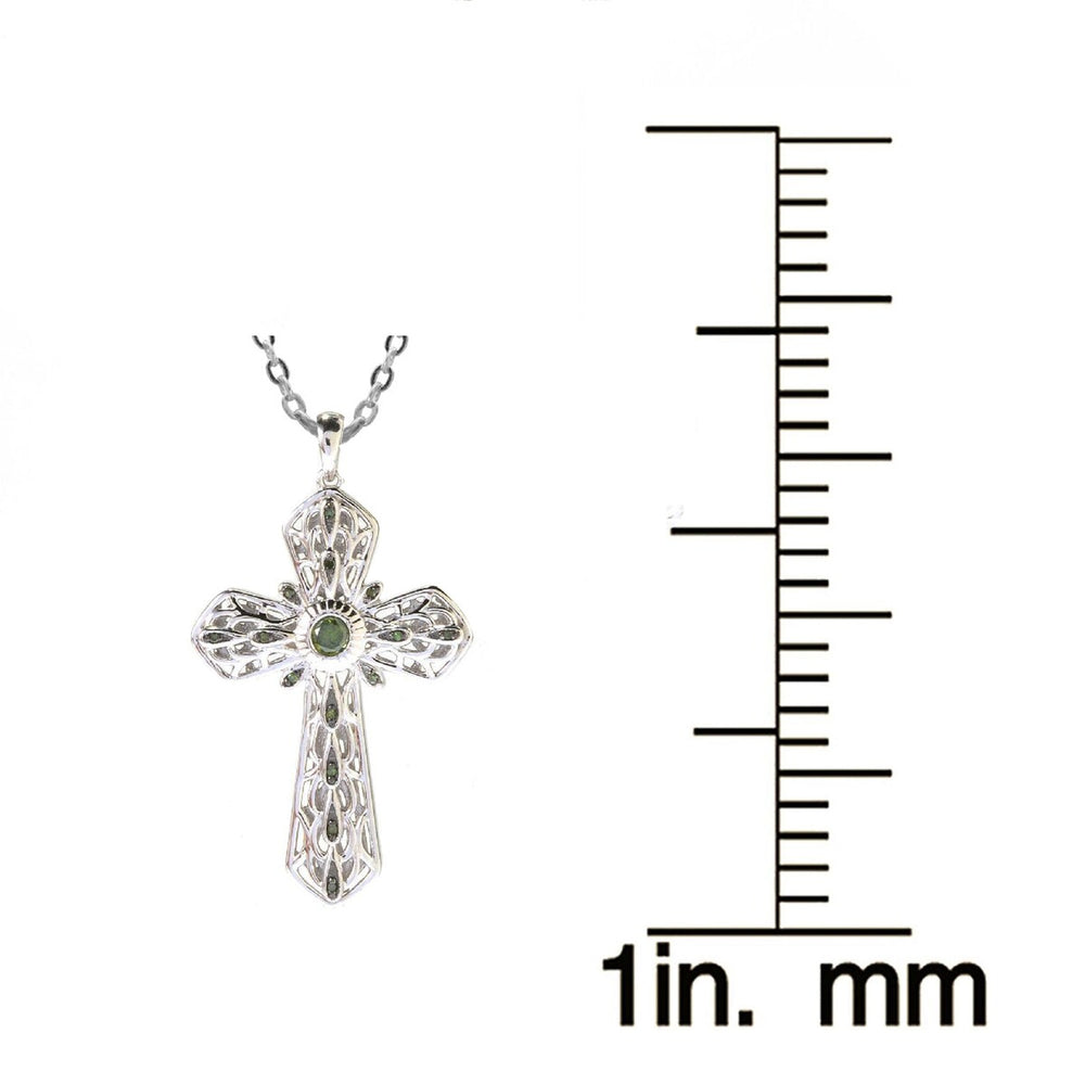 Sterling Silver 0.25Ct Natural Green Diamond Cross Pendant