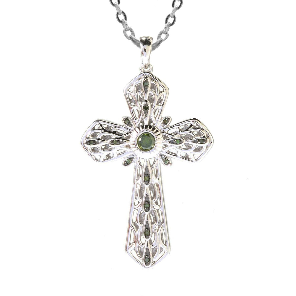 Sterling Silver 0.25Ct Natural Green Diamond Cross Pendant