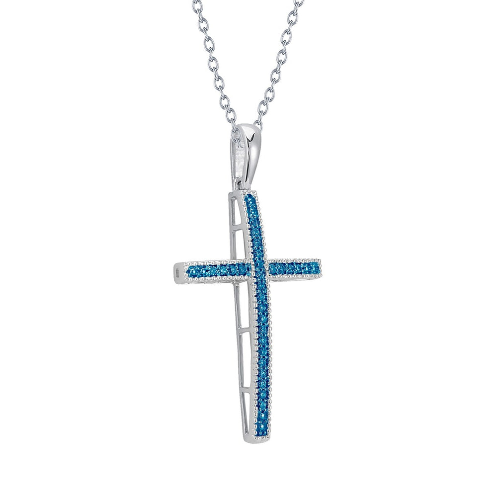 Sterling Silver 0.30Ct Natural Blue Diamond Cross Pendant