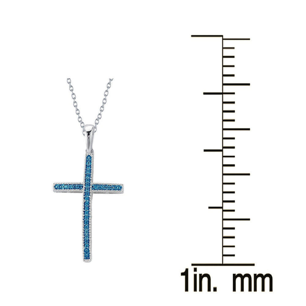 Sterling Silver 0.30Ct Natural Blue Diamond Cross Pendant