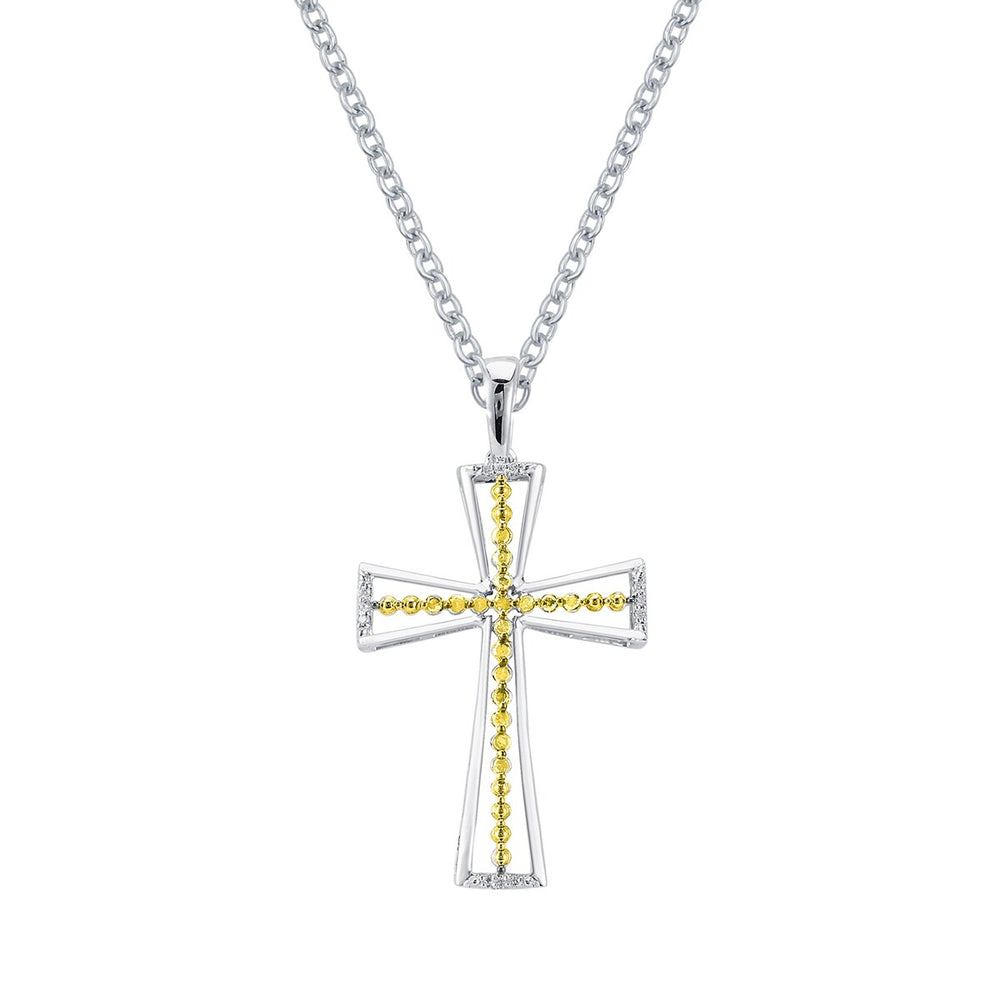 Sterling Silver 0.30cttw Natural Yellow Diamond and White Diamond Cross Pendant