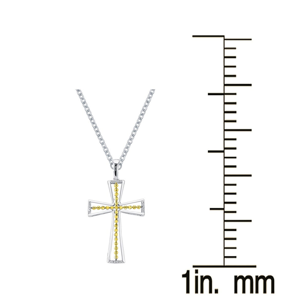 Sterling Silver 0.30cttw Natural Yellow Diamond and White Diamond Cross Pendant